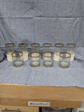 Cera Vintage MCM Glassware 4 Low Balls And 6 High Balls 22k Gold Embellished